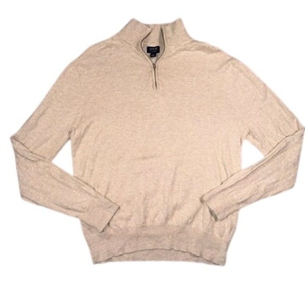 J.Crew Quarter-Zip Sweater Large Mens Beige 100% Cotton Pullover